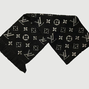 Louis Vuitton LV Black Silver Shine Monogram Logomania Scarf Pre-Owned